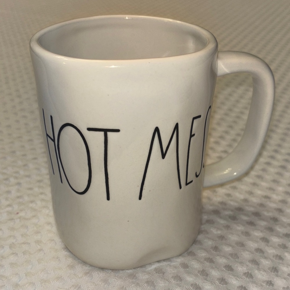 Rae Dunn HOT MESS Cream Mug Black Text Perfectly Imperfect